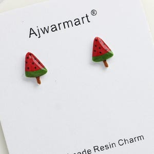 4pcs Sweet Watermelon Popsicle Stud Earring Blanks, Hand Painted Resin Flatback Cabochon