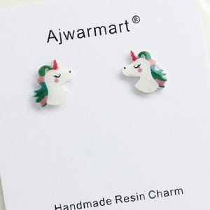 4pcs Whimsical unicorn head charm, DIY earring stud accessory, colorful kawaii jewelry piece, fantasy animal design