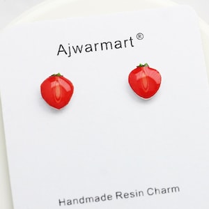4 Stück Erdbeere Harz Cabochon, Flatback DIY Bolzen Ohrring Komponente, niedliche Frucht Schmuck Teil, handgemachte Handwerk Versorgung