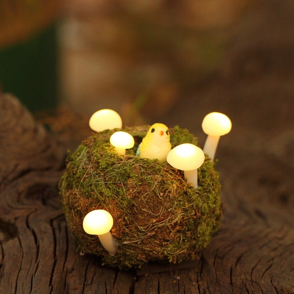 Handmade Art Light, Forest Lamp, Mushroom light ,Bird's Nest Light, Bird House Night Light , Room Decoration MU004