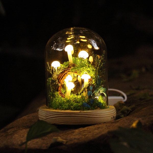Handmade Mushroom Lamp with Natural Crystal, Healing Energy Field, Promote Sleep  AJL010