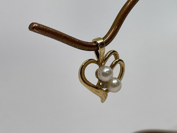 14K Yellow Gold Pearls Diamond Accent Open Heart Pendant 1.0g P14k Etsy