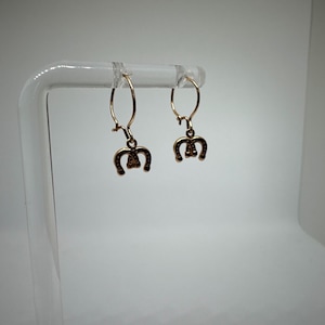 Vintage Horseshoe Dangle/Drop Earrings of Solid Gold 585/14К, Horse, Horseback