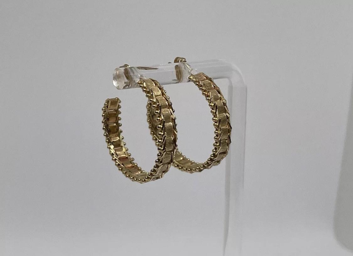 14K Solid Yellow Gold Beaded Woven Design Half Hoop Earrings Marked IG 5.44 Gram