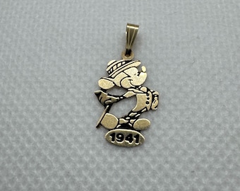 Colgante vintage de Mickey Mouse de Disney en oro amarillo macizo de 14 k, 1941, bastón