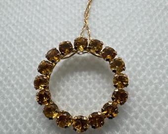 10K Yellow Gold Round Open Circle Infinity Yellow Citrine Pendant Necklace 18”