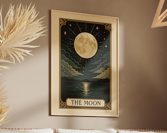 Printable Tarot Card Wall Art "The Moon", Retro Astrology Moon Poster, Vintage Boho Mysical Print, Home Decor, Instant Digital Download