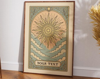 PERSONALIZED Tarot Card Wall Art, Printable Retro Astrology Sun Poster, Boho Mysical Print, (Download)