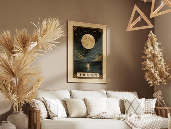 Printable Tarot Card Wall Art "The Moon", Retro Astrology Moon Poster, Vintage Boho Mysical Print, Home Decor, Instant Digital Download