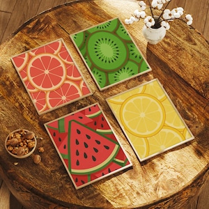 Printable Fruit Wall Art, Gallery Minimalist, Treandy Wall Art Set of 4 Fruit Posters: Watermelon, Lemon, Grapefruit, Kiwi Fruit | Download