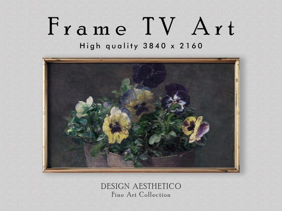 Frame TV Art: Potted Pansies | Still Life Floral Oil Painting | Fine Art & Home Decor | Instant Digital Download + BONUS | CanvasTV