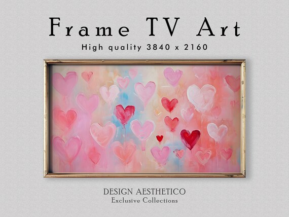 Love Hearts: Mothers Day & Valentines Day | Textured Frame TV Art | Pink Wall Decor | Oil Painting | High Resolution Digital Download