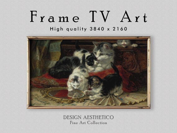 Frame TV Art: Cat & her kittens | Vintage Still Life Painting | Oil on Canvas | Fine Art and Home Decor | Instant Digital Download + BONUS