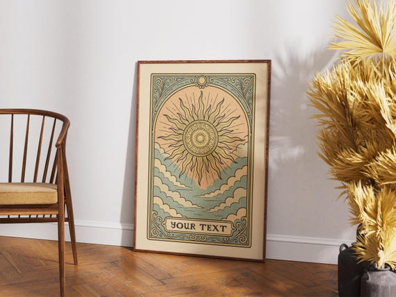 PERSONALIZED Printable Tarot Card Wall Art, Retro Astrology Sun Poster, Vintage Boho Mysical Print, Custom Home Decor, Digital Download
