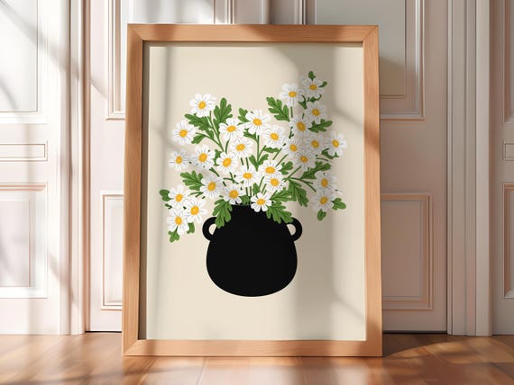 Daisy Flower Wall Art Print, Minimalist Printable Poster, Bold Floral Art, Modern Botanical Print, Cottagecore Decor, Digital Download