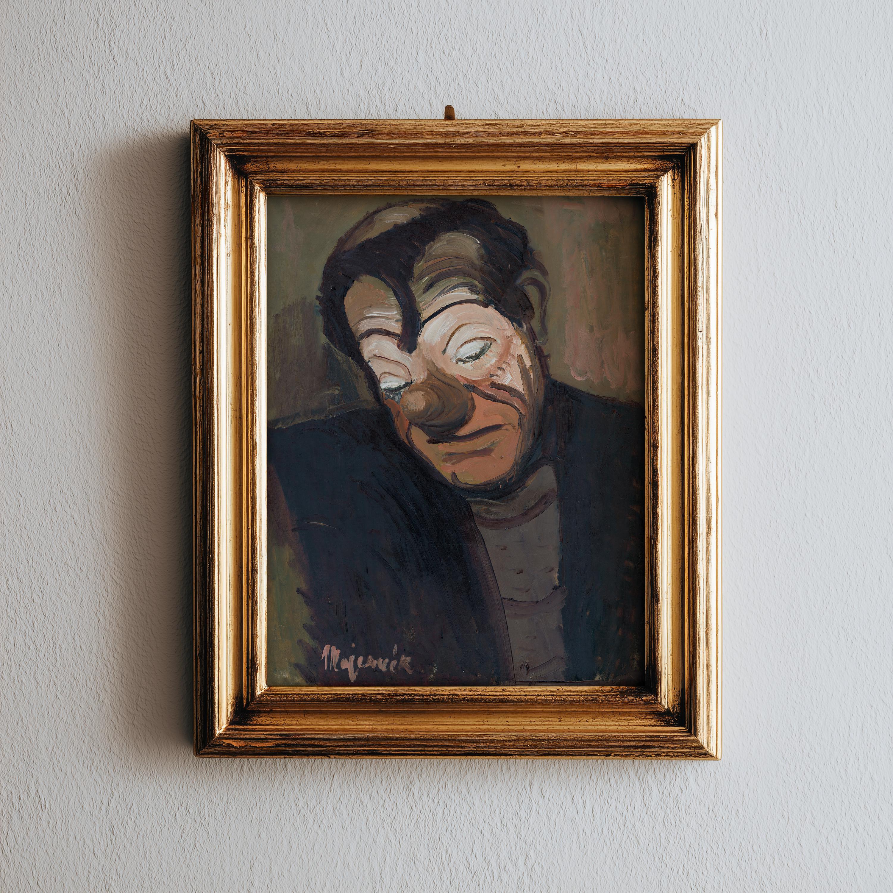 Vintage Sad Clown Core Portrait, Printable Wall Art, Oil Painting