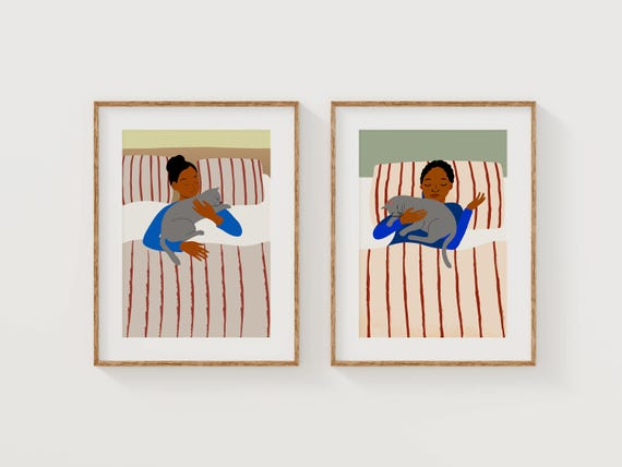 Cat Lover Printalble Wall Art Set, Cozy Bedroom Cat Printables, Minimalist Pet Illustration, Warm Modern Decor for Cat and Animal Lovers
