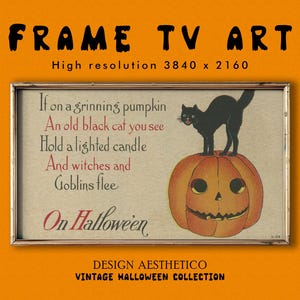 Arte para TV enmarcada: Postal vintage de Halloween "En Hallowe'en" / Decoración otoñal única y espeluznante / Gato negro / Descarga digital instantánea + BONIFICACIÓN / CanvasTV