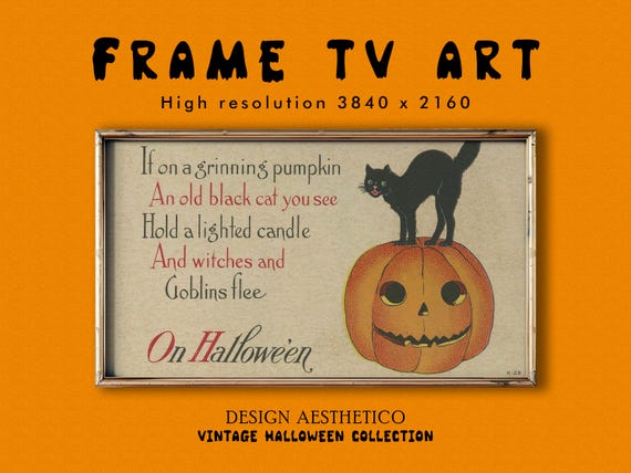 Frame TV Art: Vintage Halloween Postcard "On Hallowe'en" | Unique Spooky Fall Decor | Black Cat | Instant Digital Download +BONUS | CanvasTV