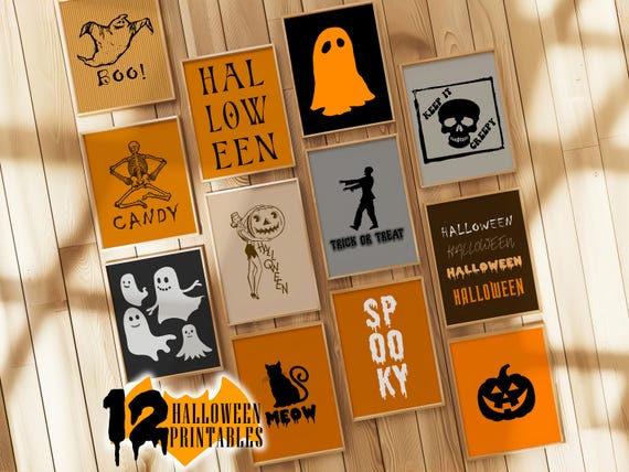 Halloween Printable Wall Art Bundle, Halloween Decor, Gallery Wall Set of 12, Spooky Poster Art, Typography Print, Quote Wall Printables