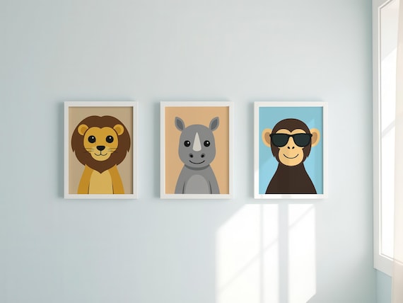 Childrens Wall Art Set of 3, Kids Bedroom & Nursery Animal Print Bundle, Trendy Wall Art, Printable Wall Art Print, Digital Download