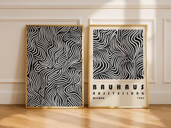 Bauhaus Black & White Wall Art Set, Modern Abstract Line Poster Prints, Printable Minimalist Geometric Art, Mid-Century, Contemporary Decor