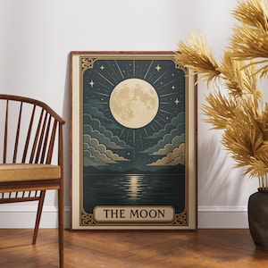 Carta dei Tarocchi stampabile "La Luna", Poster di Astrologia Retrò con la Luna, Stampa Mistica Boho Vintage, Decorazione per la Casa, Download Digitale Istantaneo