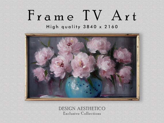 Frame TV Art: Soft Pink Peonies | Floral Still Life Oil Painting | Minimalist Wall Art | 4K Artwork | Digital Download + BONUS | CanvasTV