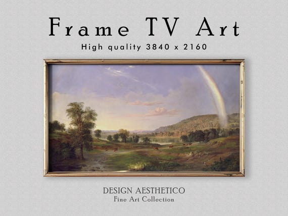 Frame TV Art: "Landscape with Rainbow" Vintage Oil Painting on Canvas | Home Decor Fine Wall Art | Digital Download + BONUS | CanvasTV