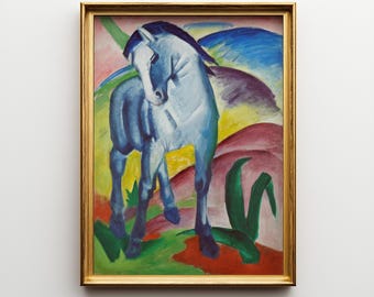 Ritratto equestre ad olio, stampa vintage di cavallo, belle arti, cavallo blu, stampa artistica da parete