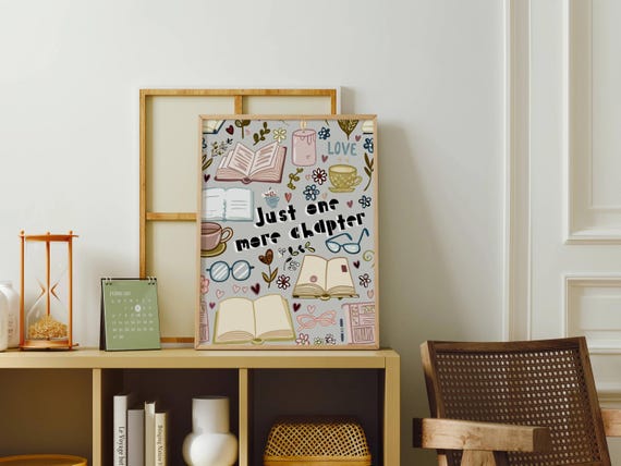 Book Lover Wall Art, Just One More Chapter, Gift For Readers, Book Nook Decor, Reading Room, Bookish Cute Library Decor