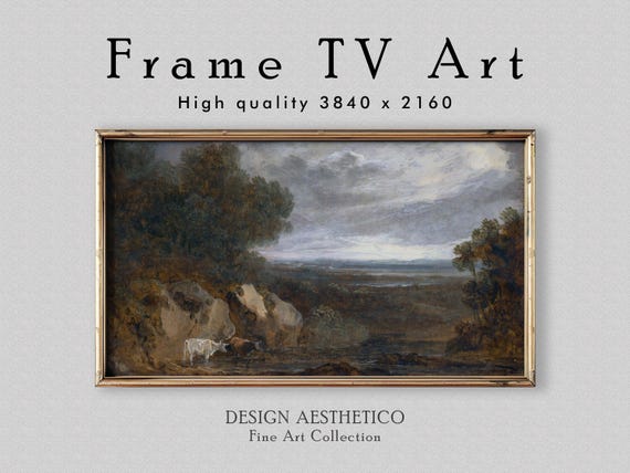 Frame TV Art: Cattle by a River Landscape | Vintage Landscape Oil Painting | Fine Art & Home Decor | Instant Digital Download | CanvasTV