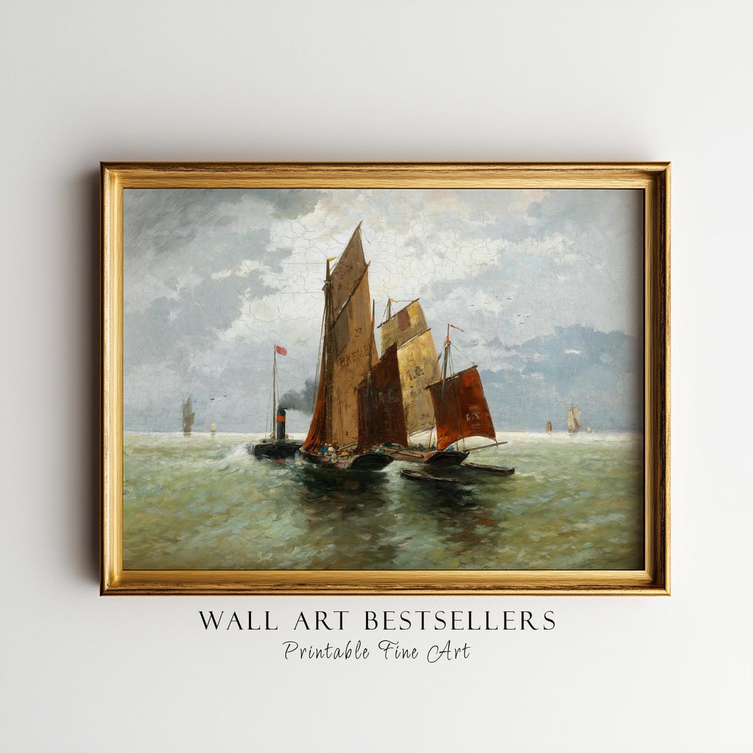 Printable Vintage Wall Art, Antique Sailing Boat Print, Nautical ...