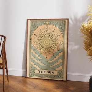 Carta dei Tarocchi stampabile "Il Sole", Poster retrò di astrologia del Sole, Stampa mistica Boho Vintage, Decorazione per la casa, Download digitale istantaneo