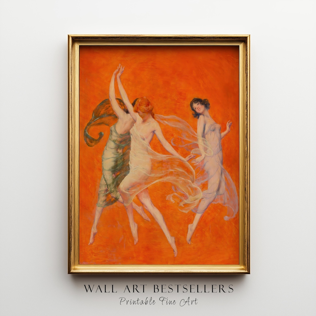 Printable Fine Art, Art Nouveau Oil Painting — Dance of Three Muses