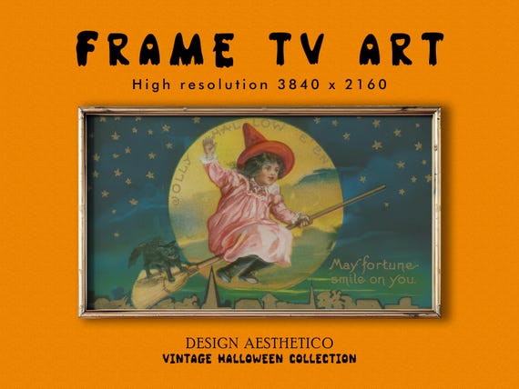 Frame TV Art: Vintage Halloween Postcard "May Fortune Smile On You" | Unique Spooky Fall Decor | Instant Digital Download + BONUS | CanvasTV