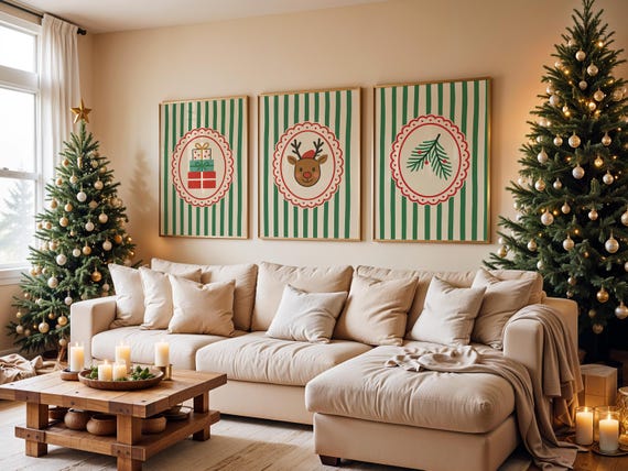 Vintage Christmas Wall Art Set of 3, Festive Christmas Print Bundle, Trendy Holiday Wall Art, Printable Wall Art Print, Digital Download