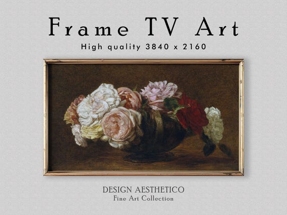 Frame TV Art: Roses in a Bowl | Still Life Floral Oil Painting | Fine Art & Home Decor | Instant Digital Download + BONUS | CanvasTV