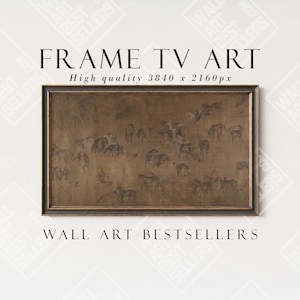 Antique Moody Horse Landscape Painting, Samsung Frame TV Art (Digital Download)