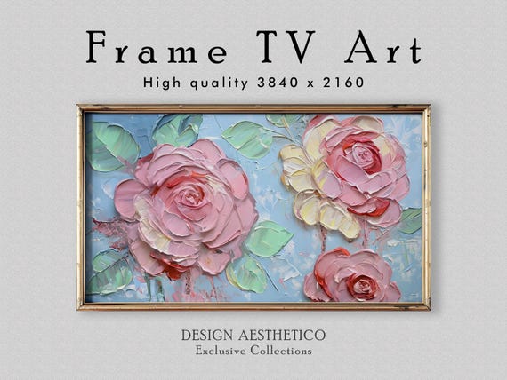Frame TV Art: Textured Rose Painting | Home Decor & Wall Art | Pink Blue 4K High Resolution Artwork | CanvasTV | Digital Download + BONUS