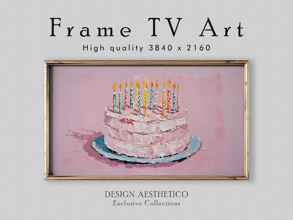 Frame TV Art: Pink Birthday Cake | Party Decor Wall Art | Oil Painting | 4K High Resolution Artwork | Digital Download + BONUS | CanvasTV