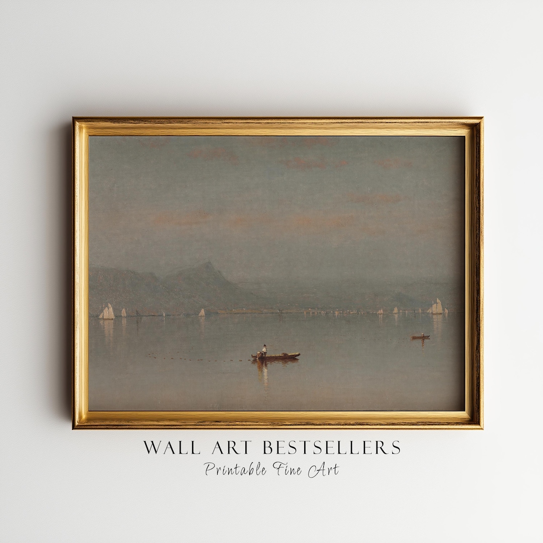 Vintage Sailboat Oil Painting — antique coastal lake house print