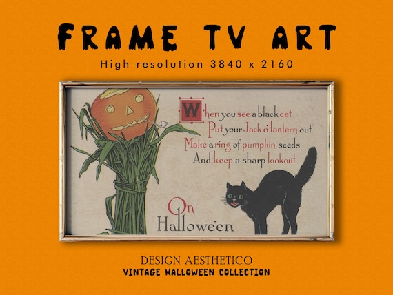 Frame TV Art: Vintage Halloween Postcard "On Hallowe'en" | Unique Spooky Fall Decor | Black Cat | Instant Digital Download +BONUS | CanvasTV