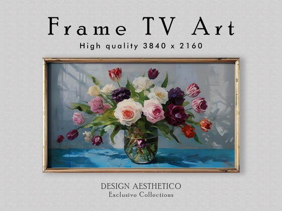 Frame TV Art: Rose & Tulip Bouquet | Floral Still Life Oil Painting | Minimalist Wall Art | 4K Artwork | Digital Download + BONUS | CanvasTV