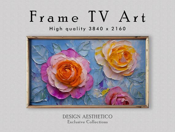 Frame TV Art: Textured Rose Painting | Home Decor & Wall Art | Orange 4K High Resolution Artwork | CanvasTV | Digital Download + BONUS