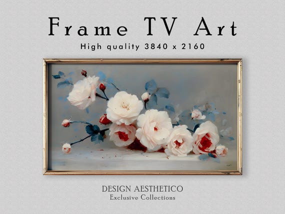 Frame TV Art: White Roses | Floral Oil Painting | Home Decor & Wall Art | 4K High Resolution Image | CanvasTV | Digital Download + BONUS