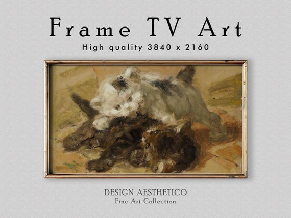 Frame TV Art: Kittens Playing | Vintage Cat Still Life Painting | Oil on Canvas | Fine Art and Home Decor | Instant Digital Download + BONUS