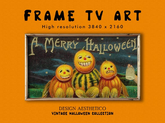 Frame TV Art: Vintage Halloween Postcard "A Merry Halloween" | Unique Spooky Fall Decor | Instant Digital Download + BONUS art | CanvasTV