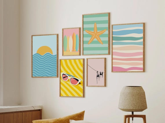 Summer Prints Gallery Wall Set of 6 | Beach Decor Wall Art Bundle | Summer Printable Wall Art | Coastal Printable Wall Art, Digital Download