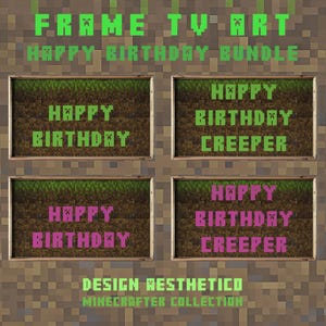 Lijst met tv-kunst: Minecrafter Happy Birthday-bundel | Aangepaste feestdecoratie en kinderverjaardag voor jongen of meisje | CanvasTV | Directe digitale download